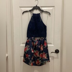 Teeze Me Navy and Pink Floral Two Piece Dress